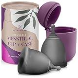 EcoBlossom Reusable Menstrual Cup and Case - The Most Reliable Medical Grade Silicone Period Cups - Comfortably use for 12 Hours (Large (Pack of 2), Gray Cup & Case)