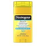 Neutrogena Beach Defense Water-Resistant SPF 50+ Sunscreen Stick, Broad Spectrum UVA/UVB Protection, PABA- & Oxybenzone-Free Face & Body Sunscreen Stick, Hands-Free Application, 1.5 oz