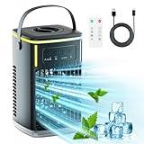 Portable Air Conditioners Fan,Portable Dual Nozzle Air Conditioner Fan, 1500ML Cooler with Remote, 3 Speeds & 1H/3H/6H Timer, 7 LED Colors, Perfect for Home/Office (Black)