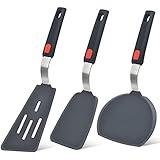 Silicone Spatula Turner Set of 3, Beijiyi 600°F Heat Resistant Cooking Spatulas for Nonstick Cookware, Large Flexible Kitchen Utensils BPA Free Rubber Spatula Set for Egg, Pancake, Fish, Burger