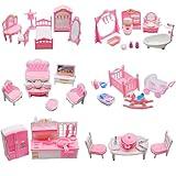 75 Pcs Dollhouse Furniture Set Accessories,Small Dollhouse Miniature Pretend Play Family Toys Gift,Toddler Boy Girl Kid 3Y+ Mini Bedroom/Livingroom/Bathroom/Kitchen/Infant Room Kit