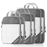 NICOSHOW 6 Set Compression Packing Cubes, Packing Cubes for Travel Compression, Compressible Packing Cubes Travel Essentials, Packing Organizers for Carry-on Luggage Suitcase, Grey