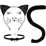 FHAEIOS Cat Costumes for Women Cat Ears and Tail Cat Face Jewels Bell Collar Black Cat Costume Accessories Halloween Cosplay Party