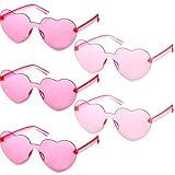 Maxdot 5 Pieces Heart Shaped Rimless Sunglasses Tinted Heart Glasses Eyewear for Wedding Party Women(Pink)