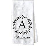 Personalized Kitchen Towel | Custom Tea Towel | Family Name Dish Towel | Kitchen Decor | Hand Towel | Housewarming Gift | Monogram Dishcloth (Wreath 1)