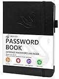 JXSELECT Elegant Password Book with Alphabetical Tabs - Hardcover Password Book for Internet Website Address Login - 5.2" x 7.6" Password Keeper and Organizer w/Notes Section & Back Pocket (Black)