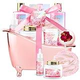 Mother Gift Bath Set for Women, Luxury Home Spa Kit Rose Bath Gift Basket 9Pcs, Includes Shower Gel, Body Lotion, Bath Salts, Bath Bomb, Spa Candle, Relax Bath Puff and More, Christmas Gift for Her