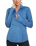 Cucuchy Long Sleeve Athletic Tops for Women,UPF 50+ Long Sleeve 1/4 Zip Pullover V Neck Golf Polo Shirts Moisture Wicking Sports Workout Tops