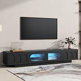 Merax TV Stand for Televisions Up to 95'', Functional Media Console with APP-Controlled Smart LED Light, Arched Cabinet Doors and Fluted Glass Doors, Entertainment Center, for Living Room, Black