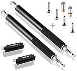 MEKO Universal Stylus,[2 in 1 Precision Series] Disc Stylus Touch Screen Pens for All Capacitive Touch Screens Cell Phones, Tablets, Laptops Bundle with 6 Replacement Tips - (2 Pcs, Black/Black)