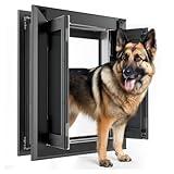 PATAPLUS Aluminum Large Dog Door for Exterior Door,Strong Double Magnetic Flaps,Heavy-Duty Dog Door for Large and Medium Dog Up to 120LBS (Large,Black)