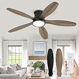 ZMISHIBO 52 Inch Ceiling Fans with Lights, Flush Mount Low Profile Ceiling Fan with Remote, Reversible, 3CCT, Noiseless, LED Ceiling Fan Lighting Fixture for Bedroom, Kitchen, Indoor-Black