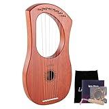 LIEKE 7 String Lyre Harp Instrument with Tuning Wrench,Metal Strings,Bag, Mahogany Body and Bone Saddle,Lyre Harp Kit Gift for Kids Adults Beginner