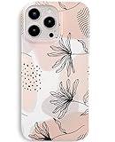 J.west Design for iPhone 13 Pro Max Case 6.7",Aesthetic Minimalist Boho Modern Abstract Prints Slim Geometric Line Plant Floral Pattern Pink Soft TPU Shockproof Cover Protective Phone Case for Women