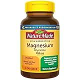 Nature Made Magnesium Glycinate 200 mg per Serving, Magnesium Supplement for Muscle, Heart, Nerve and Bone Support, 60 Magnesium Bisglycinate Capsules, 30 Day Supply