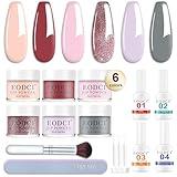 Eodci Dip Powder Nail Set, 6 Colors Nude Series 15 Pcs Dipping Powder Kit With Base & Top Coat/Activator/Brush Saver,Nail Art Dip Manicure Kits Odor-Free&Long-Lasting, No Needed Nail Lamp Curing