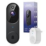 BITEPASS 1080p Video Doorbell Camera Wireless with Chime, AI Human Detection, 2-Way Audio, FHD Live View, Wire-Free, Night Vision, Cloud Storage, Battery Powered, Indoor Outdoor Surveillance (Black)