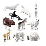 OUKEYI 10PCS Realistic Polar Animals Figurines Toy Mini Arctic Animals Toys Set 1-2 Inch Plastic Arctic Tundra Deer Toy Animal Small White Bear Arctic Fox Kids Diorama Birthday Gift