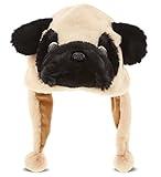 DolliBu Pug Plush Winter Hat - Soft Stuffed Animal Novelty Beanie with Ear Flaps, Cozy Fleece, Funny Pet Costume for Kids, Teens, Adults - One Size