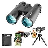 Adorrgon 12x42 HD Binoculars for Adults High Powered with Phone Adapter, Tripod and Tripod Adapter - Large View Binoculars with Clear Low Light Vision - Binoculars for Bird Watching Cruise Travel