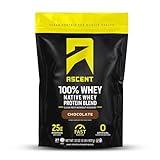 Ascent 100% Whey Protein Powder - Post Workout Whey Protein Isolate, Zero Artificial Flavors & Sweeteners, Gluten Free, 5.5g BCAA, 2.6g Leucine, Essential Amino Acids, Chocolate 2 lb