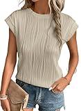 EVALESS Womens Short Sleeve Round Neck Spring Summer Textured Tops 2024 Fashion Trendy Casual Loose Fit T Shirts Tee Blouses Clothes Apricot Small