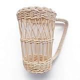 Ochine 1 Pack Wicker Woven Cup Holders with Handle, Rattan Pencil Holder Heat Resistant Hand Woven Drink Glass Cup Holder Handmade Wicker Pen Cup Makeup Brushes Holder Kitchen Home Decor