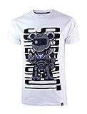 SCREENSHOT-S1162 Mens Hip-Hop Premium Fashion Tee - Reflective Cyborg Spacesuit Cartoon Teddy Bear Patch Embroidery Chain Stitch T-Shirt-White-Medium