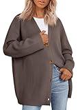 LILLUSORY Women Oversized Cardigan Sweater Fall Outfits Cloth Fashion V Neck Knit Button Front Casual Trendy Tops Nutmeg Medium