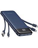 Portable Charger with Built in Cables, Portable Charger with Cords Wires Slim 10000mAh Travel Essentials Battery Pack 6 Outputs 3A High Speed Power Bank for iPhone Samsung Pixel LG Moto iPad