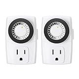 BN-LINK BND-60/U47 Indoor Mini 24-Hour Mechanical Outlet Timer, 3-Prong, 2-Pack