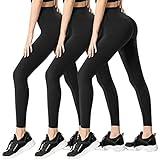 FULLSOFT 3 Pack Leggings for Women Non See Through-Workout High Waisted Tummy Control Running Yoga Pants(3 Pack Black,Black,Black,Small-Medium)