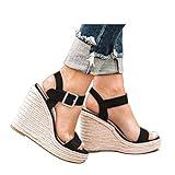 VICKI·VICKI Women's Platform Sandals Wedge Ankle Strap Open Toe Sandals Black Size 9.5