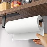 Paper Towel Holder Under Cabinet - Stainless Steel Paper Towel Holder Wall Mount, Self-Adhesive or Drilling, Matte Black Towel Rack for Kitchen Organization and Storage, Kitchen Paper Roll Holder