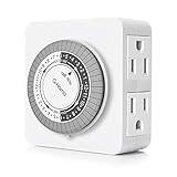 G-Homa 24-Hour Mechanical Timer Outlet with 2 Grounded Outlets - For Lamps, Holiday Lights