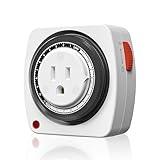 BN-LINK 24-Hour Plug-in Mechanical Timer, Mini Outlet Timer Indoor with 15-Minute Intervals, 3-Prong Plug for Aquariums, Grow Lights, Hydroponics, Indoor Lighting, Home Appliances, ETL Listed, 1-Pack