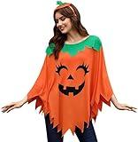 Maisolly Women's Halloween Pumpkin Poncho Costume Adult Cape with Hair Band