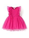 PATPAT Baby Girl Princess Dress Cotton Sleeveless Tutu Dress Infant Girls Splicing Mesh Ruffle Dress, ROSEO, 12-18 Months