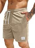 JMIERR Men's Corduroy Shorts Casual Elastic Waist Drawstring Lightweight Summer Beach Shorts for Resort Wear 38 (X-Large) Parchment