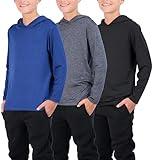 3 Pack: Boys Girls Youth Teen Quick Dry Dri Fit Dry Fit Long Sleeve Active Athletic Hoodie Tops Gym Sweatshirt Basketball Clothes Moisture Wicking Performance -Set 7,XL