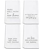 Shinlar House Warming Gifts New Home -Funny Kitchen Towels Decorative Set of 4, Flour Sack Dish Towels with Sayings, for Hostess New Homeowner Couple Friend, New Home Gift Ideas