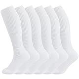 +MD 6 Pairs Compression Socks (15-20mmHg) for Women & Men - Cushion Knee High Socks for Running,Medical,Athletic,Nurses,Travels,Edema,Anti-DVT,Varicose Veins, Shin Splints 6White 10-13