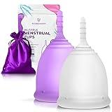 EcoBlossom Reusable Menstrual Cup Set - The Most Reliable Medical Grade Silicone Period Cups - Comfortably use for 12 Hours (Small & Large)