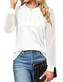 Blooming Jelly Women's Waffle Knit Tops Dressy Business Casual Blouses Lace Long Sleeve Work T Shirts 2024 Fall Clothes (White,X-Large)