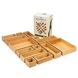 Grow Forward Bamboo Drawer Organizer Boxes - Set of 14 Wooden Drawer Organizers for Kitchen, Bathroom, Office, Desk, Vanity, Makeup - Non-Slip Junk Drawer Organizer Trays for Storage and Organization