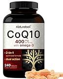 CoQ10 400mg with Omega 3 Fatty Acids, 240* Capsules | Stable High Absorption Form – Antioxidant Support for Heart & Energy Health – Extra Strength Coenzyme Q10 Supplement