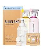 BLUELAND Clean Home Kit (3 Reusable Bottles + 3 Tablet Refills) Natural All Purpose Cleaner for Kitchen and Counters, Bathroom Cleaner for Shower and Sink, and Foaming Hand Soap