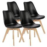 OLIXIS Dining Chairs Set of 4 Mid-Century Modern Dinning Chairs, Living Room Bedroom Outdoor Lounge Chair PU Leather Cushion and Wood Legs, Black