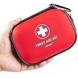 Mini First Aid Kit - 120 Piece Small Waterproof Hard Shell Medical Kit for Car, Home, Office, Travel, Camping, Sports, Outdoor, School - Emergency First Aid Supplies and Survival Kit (Red)