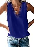 BLENCOT Women Lace Trim Tank Tops V Neck Fashion Casual Sleeveless Blouse Vest Shirts Large A Blue